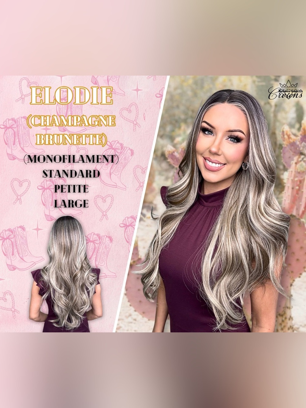 Chelsey Smith Crowns Elodie Champagne Brunette Pre-Cut Mono Wig